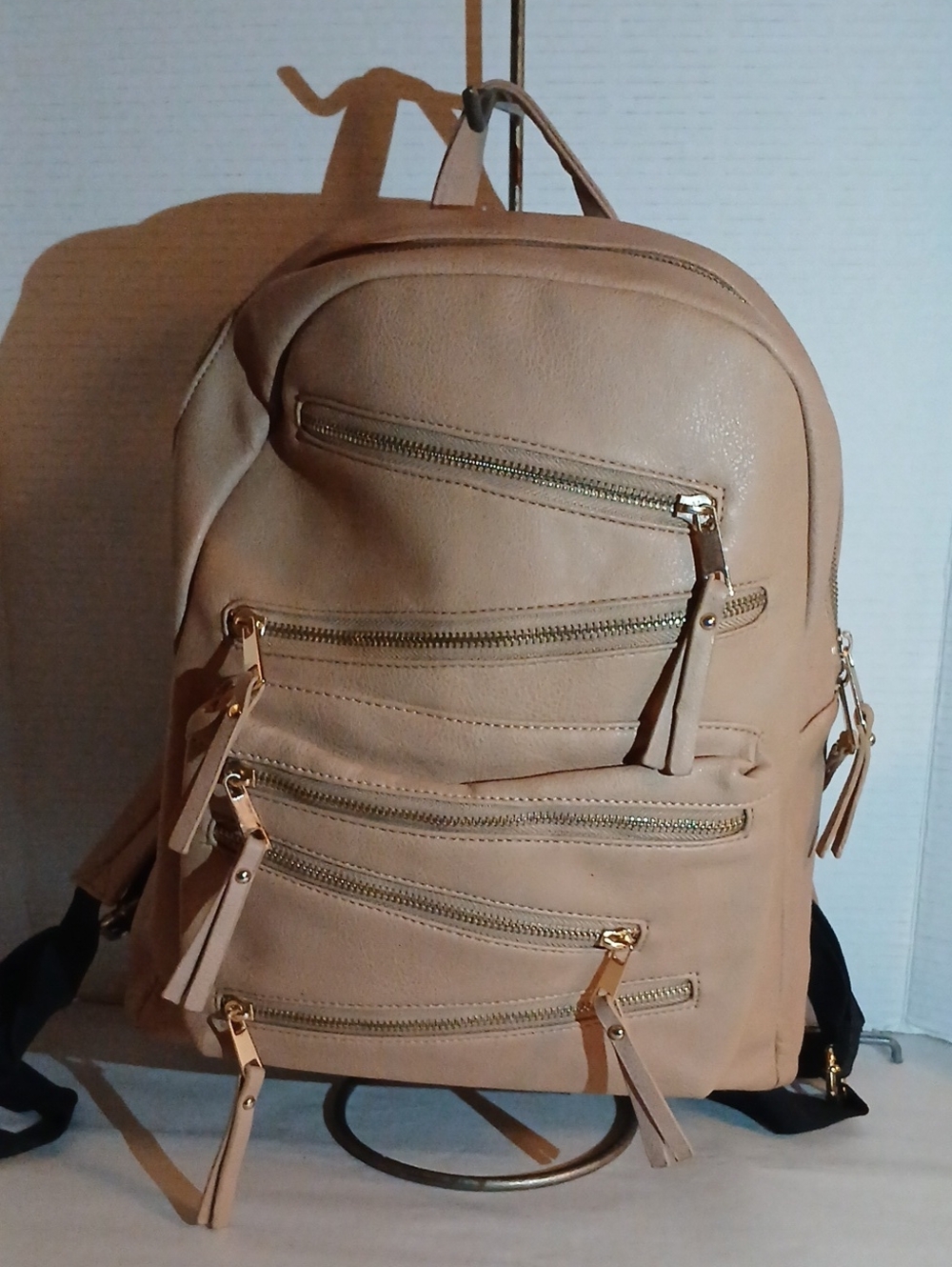 Kiss Me Couture Neutral Tan Multi-Zip Women's Backpack
